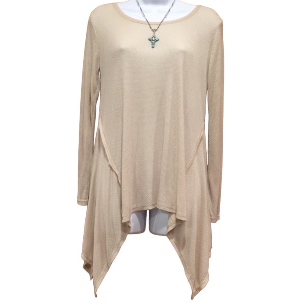 Blu Pepper Cream Knit Long Sleeve Handkerchief Hem Tunic Medium